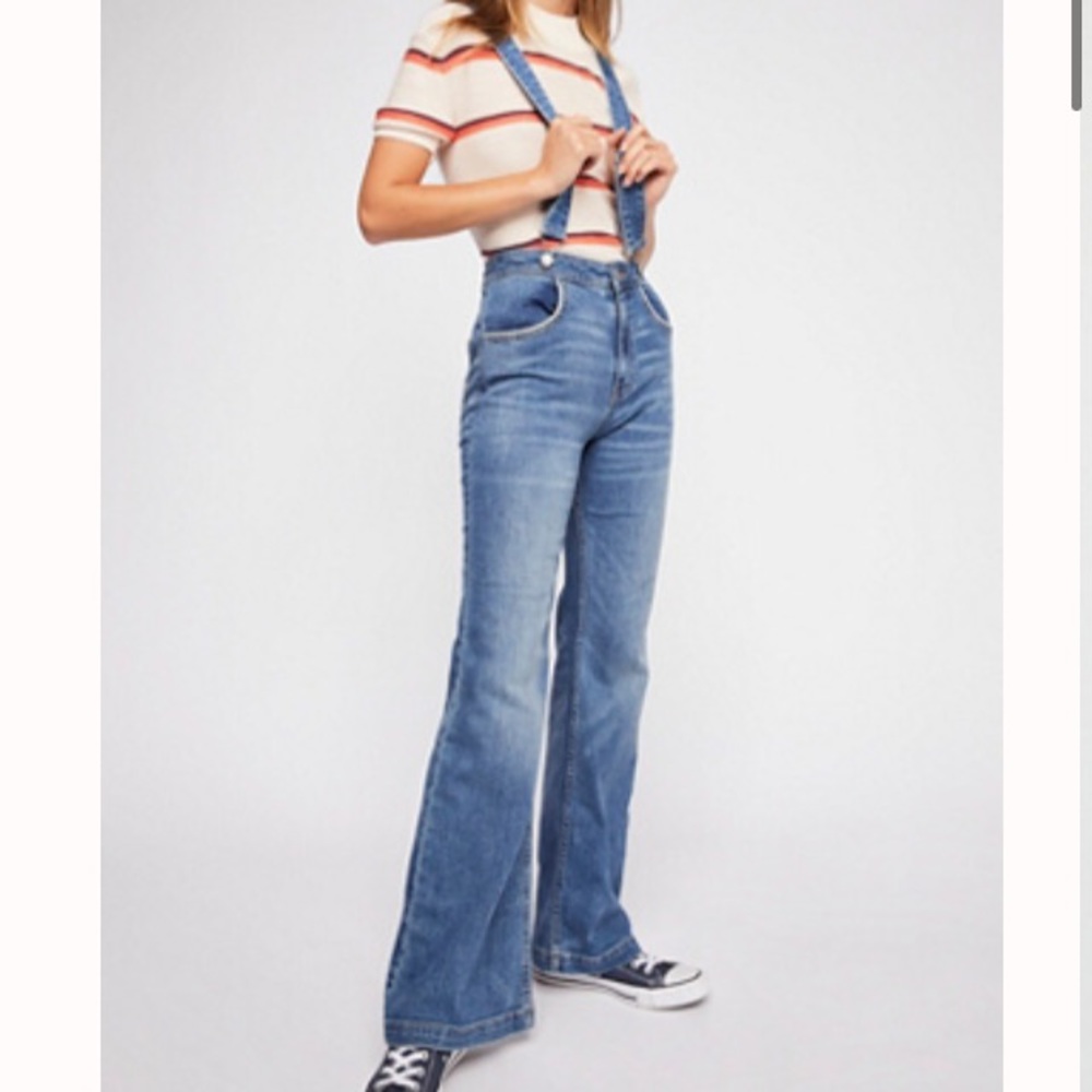Free People High Rise Suspender Flared Jeans